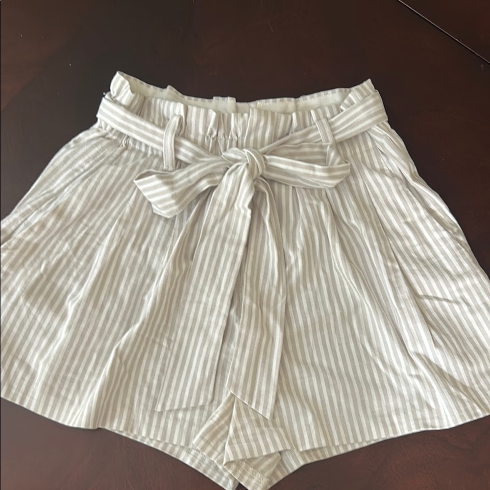 Aqua High Waist Striped Tan Shorts